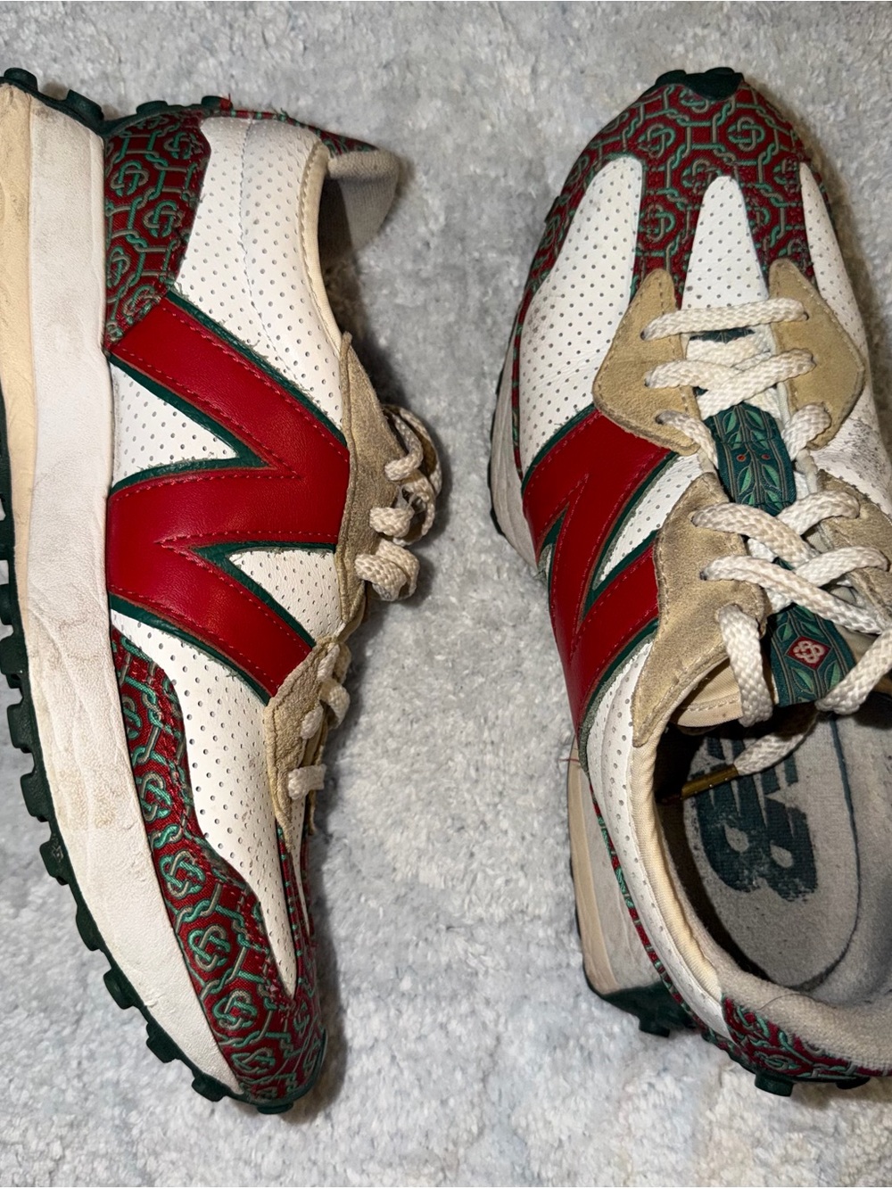 New Balance White, Red & Green Patterned Athletic Sneakers